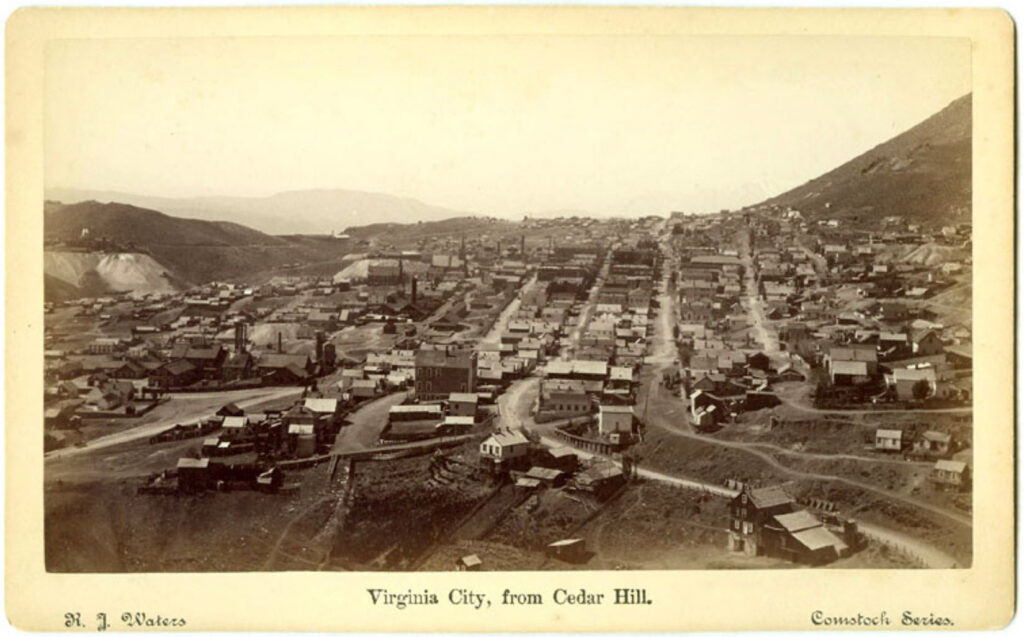 R.J. Waters. Virginia City, From Cedar Hill, c. 1886. Boudoir card